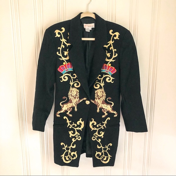 Wool Embroidered Lion Crown Blazer 